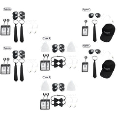 Agent Accessories Set Tie Earplugs Work Brand Glasses Hat Secret Security Service Costume for Teens Adults Cosplay Game Party