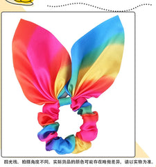 Hair Accessories with Bow Hair Ties Girls Women Elastic Hair Rubber Bands Elastic Rainbow Ribbon Hair Scrunchie Ponytail Holders
