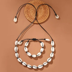 New Fashion handmade Braided Shell Necklace Bracelet Jewelry Set for Women Bohemian Beach Resort style Vocation Jewelry Gift