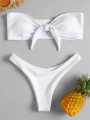 Brazilian Women's Low Waisted Thong Bikini Bottoms Solid Swimwear Red White Black Summer Push Up Bathing Suit for Beach Poolside