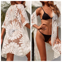 One Size Sexy Lace Up Summer Beach Cover Up Solid Color Women Beach Dress Flower Embroidery Women Clothes