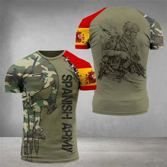Summer New Men's T-shirt 3D Printed T-shirt Camouflage Army Spanish Flag O-neck Oversized Outdoor Casual Short Sleeved Top