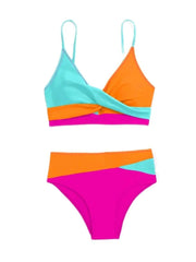 Circyy Swimsuit Women Contrast Color Split Swimsuit Halter Cross Biquinis High Waisted Two-pieces Bathing Suit Summer 2025 New