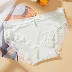 Women Sexy Panties Soild Color Breathable Underwear Lace Bow Lingerie Female Ultra Thin Transparent Briefs New