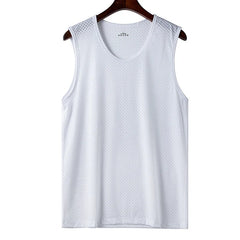 Men Ice Silk Mesh Summer Thin Sleeveless Shirt Round Neck Breathable Sports Fitness T-Shirt Bottom Korean Mena Tank T-shirts