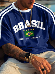 Summer Outdoor Activities and Daily WearBrazilian Style Casual Men's Short Sleeve T-Shirt 3D Printed Crew Neck Pullover Clothing
