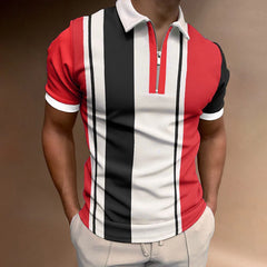 Fashion Striped Pattern Men's Zippers Polos T-Shirts Short Sleeve Street 3D Printed Trend Male POLO Tee 6XL Big Size Casual Tops