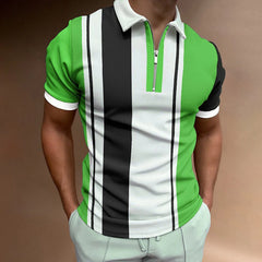 Fashion Striped Pattern Men's Zippers Polos T-Shirts Short Sleeve Street 3D Printed Trend Male POLO Tee 6XL Big Size Casual Tops