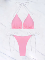 S - XL Sexy Halter Strappy High Cut Bikini Women Swimwear Female Swimsuit Two-pieces Bikini set Bather Bathing Suit Swim V6244