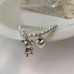 Stainless steel Bracelets for Women String of Beads Accessories Trend Vintage Simple Cute Bear Pendant Party Jewelry