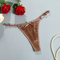Sexy Women's Satin Soft G-Strings Thongs T-Panties Low Waist Bow Briefs Shorts Comfortable Female Underwear Трусы Женские