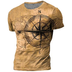 Old-fashioned Men's T-shirts, American Summer Pullovers, Printed Short-sleeved T-shirts