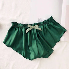 Hot Sale Fashion Women Silk Satin Solid Lingerie Pajamas Bottom Underwear Underpants Shorts Brief Solid Color Bow Underpants