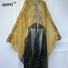 2023 WINYI Europe kimono Women Cardigan stitch kaftan Cocktail sexcy Boho Beach Cover up caftan African Holiday long Sleeve Robe