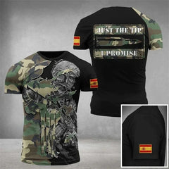 Summer New Men's T-shirt 3D Printed T-shirt Camouflage Army Spanish Flag O-neck Oversized Outdoor Casual Short Sleeved Top