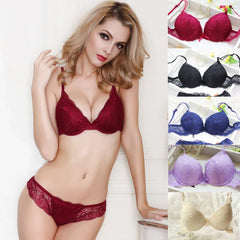 Women 2 Pieces Lingerie Set Sexy Deep V Neck Lace Floral Push Up Bra and Panties Underwear Intimates Embroidery Knickers