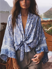 Boho Queens Porcelain Floral Beach Kimono Short Robe Women Fashion Batwing Sleeves Rayon Bohemian Bikini Cover Ups Beachwear