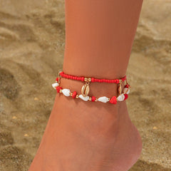 Salircon 2pcs/set Bohemian Starfish Conch Rice Beads Anklet Chain Women 2024 Trending Beach Anklets Lady Jewelry Accessories