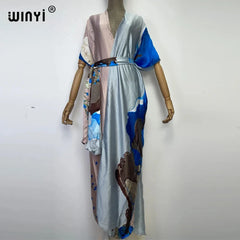 2024 new WINYI print sexy kimono fashion cardigan Africa beach wear cover-up dress beach outfits for women holiday abaya