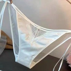 Women Lace Panties Lingerie Soft Silk Satin Underwear Knickers Briefs Seamless Simulated Silk Strap Low Waist Underwear For Lady