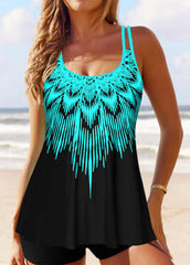 Floral Pattern 2 Piece Set Tankini, Skirted Style with Boyshorts Swimsuits, Women's Swimwear & Clothing Summer Sexy Bikini