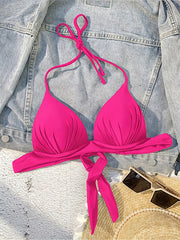 XS - XL Sexy 4 Colors Bra Cup Halter Bikini Top Female Swimsuit Women Swimwear Bather Bathing Suit Swim Solid Beach Top K7019