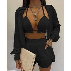 Cacocala 2023 New High Waist Bikini Set Print Women Swimsuit Three Pieces Swimwear Sexy Beachwear Bathing Female Suit Shorts