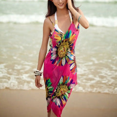 Summer Women Beach Bikini Cover Up Printed Pareo Chiffon Wrap Skirt Sarong Scarf Beachwear Bathing Suit Beach Dress Swimsuits
