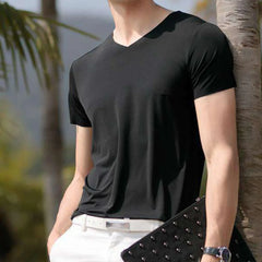 Mens Clothing Classic Japan Short Sleeve Men's Ice Silk Comfortable Trackless T-shirt V-neck Slim Short Sleeve T-shirts For Men