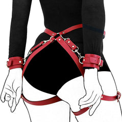 Exotic Accessories SM Bondage Kit Leather Thigh Cuffs Waist Belt Handcuffs Bed Strap Adult Role Play Toy for Couples
