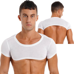 Men Sport Fitness Top Breathable Stretchy Mini Short Crop Top Party Club Dance T-Shirt Casual Solid Color Bodybuilding Tops