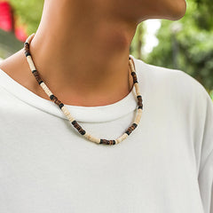 Fashion Men Summer Beach Wooden Bead Surfer Necklace Simple Geometric Tribal Ethnic Handmade Chain Steampunk Male Jewelry Gift