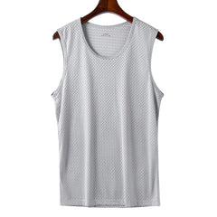 Men Ice Silk Mesh Summer Thin Sleeveless Shirt Round Neck Breathable Sports Fitness T-Shirt Bottom Korean Mena Tank T-shirts
