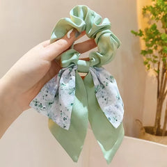 Fairy Women Hair Accessories Bows Scrunchies Ties Flower Floral Print Ribbon Elastic Hair Bands Ponytail Holder Girls Headdress