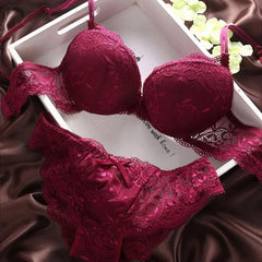 Women 2 Pieces Lingerie Set Sexy Deep V Neck Lace Floral Push Up Bra and Panties Underwear Intimates Embroidery Knickers