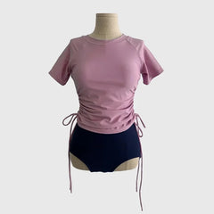 Sporty Short Sleeve Bikini Swimsuit Women's Slimming Color Block Swimwear Separate Design High Quality Ladies Swimming Costume