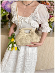 Seaside vacation shell bag 2025new arrival women's satchel bag forest style straw shoulder bag beach chain crossbody bag