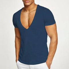 Fashion Men Basic T-Shirt Summer Gym Muscle Tops Big V-Neck Short Sleeve Bodybuilding Sport Fitness T Shirt Tees Tops Clothing