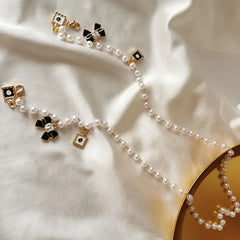 Black White Bow Pearl Glasses Chains Sunglasses Accessory for Women Lanyards Accessories