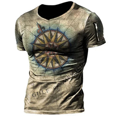 Old-fashioned Men's T-shirts, American Summer Pullovers, Printed Short-sleeved T-shirts