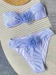 3D Flowers Striped Bikinis Strapless Bandeau Bikini 2025 Female Swimsuit Women Swimwear Two-pieces Bikini Set Bathing Suit Swim