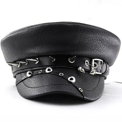 Women's Accessories Black Pu Leather Flat Top Captain Military Caps Women's Trendy Beret