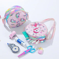 Kids Accessories Summer Lovely Kids Girls Sequin Crossbody Bag 3 Colors Cartoon Printed Round Shoulder Bag with Adjustable Strap