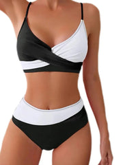 Circyy Swimsuit Women Contrast Color Split Swimsuit Halter Cross Biquinis High Waisted Two-pieces Bathing Suit Summer 2025 New