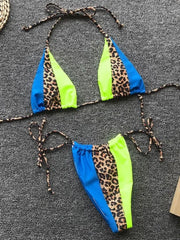 Zebra Print Halter micro Bikini 2025 women Bandeau String Swimsuit Female swimwear Neon Shiny bikini set Leopard Bathing Suit