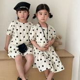 Trendy Children's Summer Clothing Boy's Casual Polka Dot T-shirt Set Girl's Sweet Dress Sibling Outfits Kid's Tee & Shorts Suit
