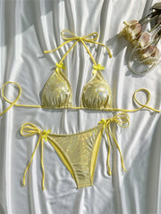 Shiny Pink Bikini Extrem String Backless Swimsuit Push Up Kawaii Bowknot Vacation Swimwear Women Micro Tangas Beach Bathing Suit