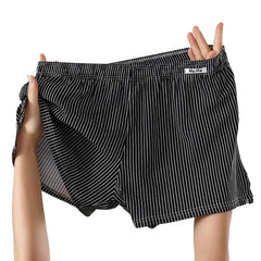 Men Casual Trunks Striped Cotton Comfy Loose Home Sleep Pajamas Nightwear Boxer Shorts Sports Summer Vacation Beach Board Shorts