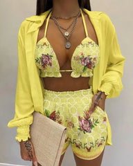 Cacocala 2023 New High Waist Bikini Set Print Women Swimsuit Three Pieces Swimwear Sexy Beachwear Bathing Female Suit Shorts