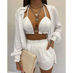 Cacocala 2023 New High Waist Bikini Set Print Women Swimsuit Three Pieces Swimwear Sexy Beachwear Bathing Female Suit Shorts